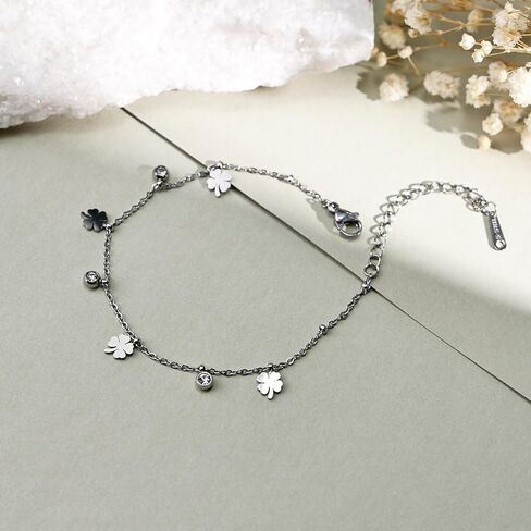 Lucky Four Leaf Clover Bracelet for Women Silver Clover Bracelet, Stylish 4 Leaf Clover Jewelry, Perfect Lucky Charm Gift for Her, Adjustable and Lightweight in Saudi Arabia