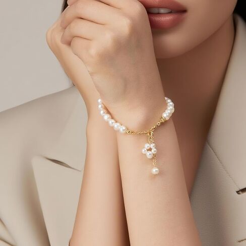 Cat Paw Pearl Bracelet للنساء-7 ملم لؤلؤات المياه العذبة المزروعة بالباروك ، وسلسلة نحاسية مطلية بالذهب 14K ، وهدية لطيفة لمحبي القط ، ومجوهرات لؤلؤة عصرية مع صندوق هدايا in Kuwait