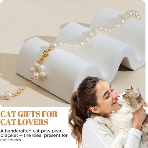 Cat Paw Pearl Bracelet للنساء-7 ملم لؤلؤات المياه العذبة المزروعة بالباروك ، وسلسلة نحاسية مطلية بالذهب 14K ، وهدية لطيفة لمحبي القط ، ومجوهرات لؤلؤة عصرية مع صندوق هدايا in Kuwait