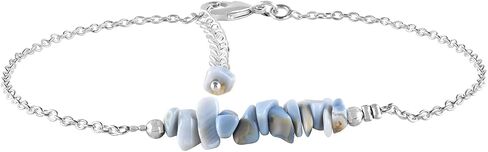 Yanara Blue Opal Anklets Nuggets Ankle Bracelets for Women Natural October Birthstone Silver Plated Jewelry in 9" +1.5" inch Chakra Crystals Christmas Gifts For Her in Kuwait