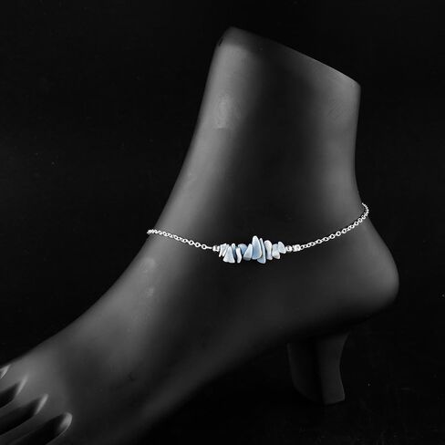Yanara Blue Opal Anklets Nuggets Ankle Bracelets for Women Natural October Birthstone Silver Plated Jewelry in 9" +1.5" inch Chakra Crystals Christmas Gifts For Her in Kuwait
