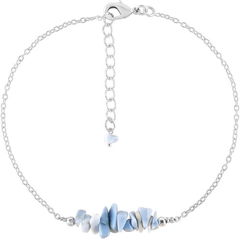 Yanara Blue Opal Anklets Nuggets Ankle Bracelets for Women Natural October Birthstone Silver Plated Jewelry in 9" +1.5" inch Chakra Crystals Christmas Gifts For Her in Kuwait