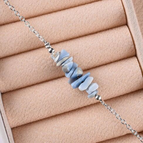 Yanara Blue Opal Anklets Nuggets Ankle Bracelets for Women Natural October Birthstone Silver Plated Jewelry in 9" +1.5" inch Chakra Crystals Christmas Gifts For Her in Kuwait