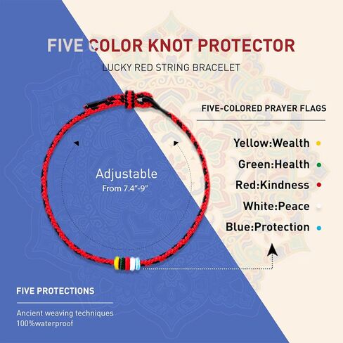 LUCKYDOLMA Tibetan Monk Handmade Blessed Five-Color Prayer Flags Lucky Red String Bracelet for Women - Gift of Amulet for Protection, Positivity, Health & Wealth from the Himalayas. in Saudi Arabia