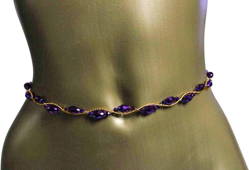 خرز خصر أفريقي قابل للتمدد مصنوع يدويًا من الكريستال المسيل للدموع من غرب أفريقيا والسنغال. خرز خصر سميك فريد من نوعه سلسلة بطن لامعة على الخصر (34 بوصة، قوس قزح/قزحي الألوان) in Kuwait