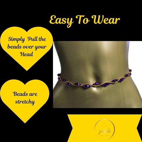 خرز خصر أفريقي قابل للتمدد مصنوع يدويًا من الكريستال المسيل للدموع من غرب أفريقيا والسنغال. خرز خصر سميك فريد من نوعه سلسلة بطن لامعة على الخصر (34 بوصة، قوس قزح/قزحي الألوان) in Kuwait