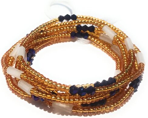 Handmade Waist Beads, 44-Inch Gold Glass Belly Beads with Glow-in-the-Dark and Crystal Accents, Cotton Tie-on Strand (Metallic) in Saudi Arabia