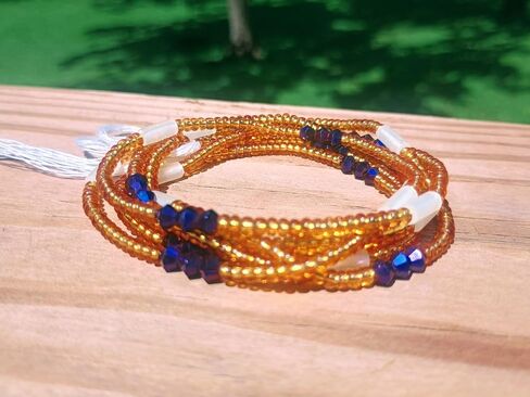 Handmade Waist Beads, 44-Inch Gold Glass Belly Beads with Glow-in-the-Dark and Crystal Accents, Cotton Tie-on Strand (Metallic) in Saudi Arabia