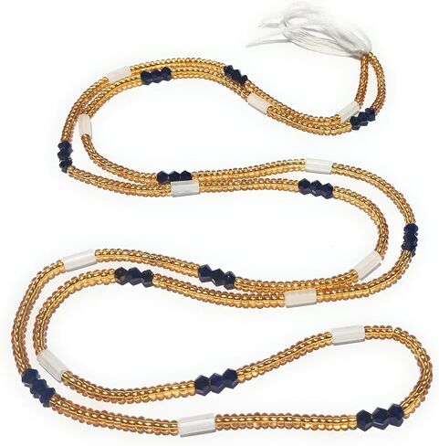 Handmade Waist Beads, 44-Inch Gold Glass Belly Beads with Glow-in-the-Dark and Crystal Accents, Cotton Tie-on Strand (Metallic) in Saudi Arabia
