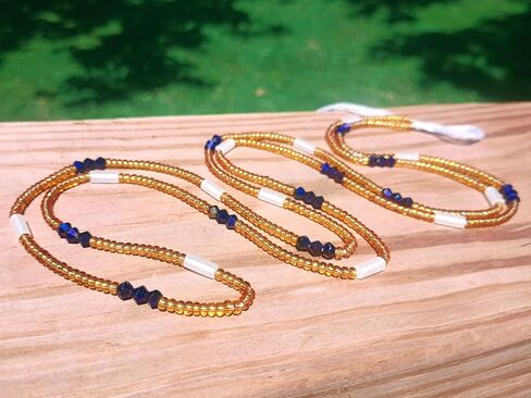 Handmade Waist Beads, 44-Inch Gold Glass Belly Beads with Glow-in-the-Dark and Crystal Accents, Cotton Tie-on Strand (Metallic) in Saudi Arabia