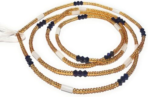 Handmade Waist Beads, 44-Inch Gold Glass Belly Beads with Glow-in-the-Dark and Crystal Accents, Cotton Tie-on Strand (Metallic) in Saudi Arabia