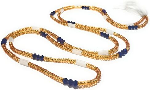 Handmade Waist Beads, 44-Inch Gold Glass Belly Beads with Glow-in-the-Dark and Crystal Accents, Cotton Tie-on Strand (Metallic) in Saudi Arabia
