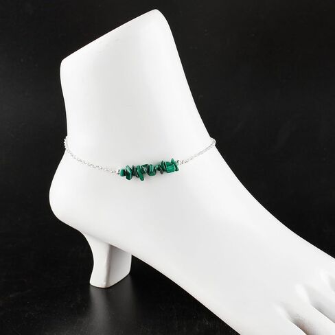 Yanara Blue Opal Anklets Nuggets Ankle Bracelets for Women Natural October Birthstone Silver Plated Jewelry in 9" +1.5" inch Chakra Crystals Christmas Gifts For Her in Kuwait