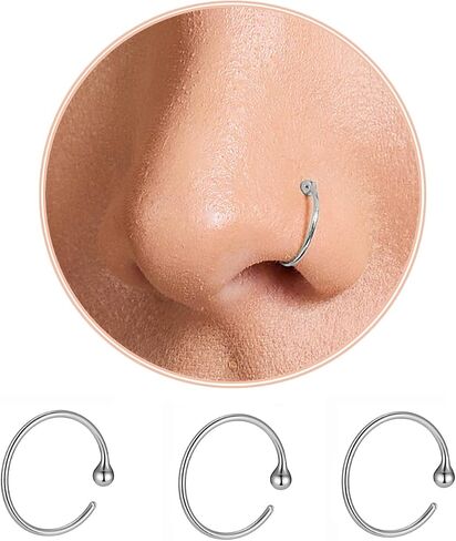 حلقة الأنف الذهب 14K للنساء ، مجوهرات ثقب الأنف الرقيقة 14K مملوءة بالذهب حلقة الحاجز الصغيرة (الذهب ، 3pcs- 8mm 22g) in Kuwait