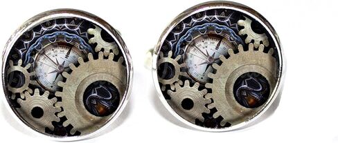 STEAMPUNK نمط التروس صورة ميكانيكية فقط - رابط الكفة المعدنية الجولة المصنوعة يدويًا. in Saudi Arabia