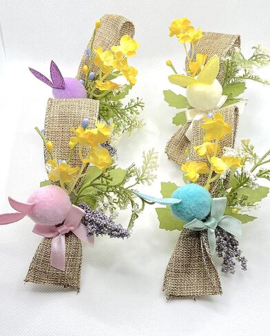 Easter Spring Napkin Rings With Pink, Purple, Blue & Yellow Bunnies, Spring floral napkin rings - Set of 4 in Saudi Arabia