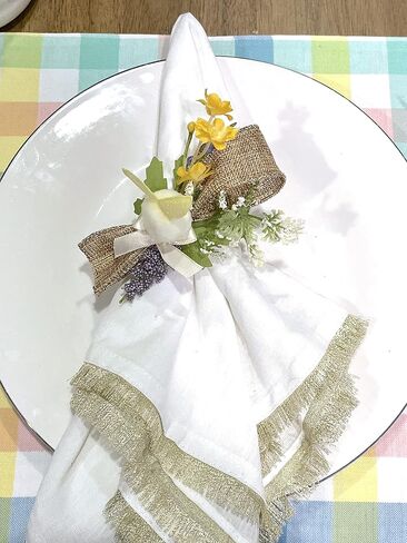 Easter Spring Napkin Rings With Pink, Purple, Blue & Yellow Bunnies, Spring floral napkin rings - Set of 4 in Saudi Arabia