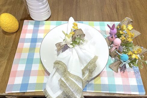 Easter Spring Napkin Rings With Pink, Purple, Blue & Yellow Bunnies, Spring floral napkin rings - Set of 4 in Saudi Arabia