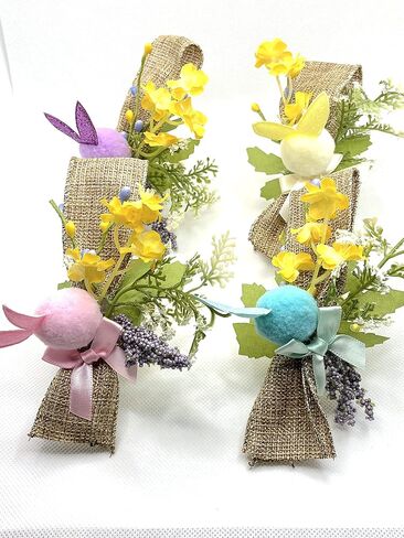 Easter Spring Napkin Rings With Pink, Purple, Blue & Yellow Bunnies, Spring floral napkin rings - Set of 4 in Saudi Arabia