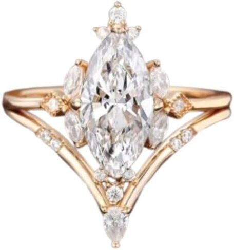 2 CT Marquise Cut Diamond Wedding Curve Curve Band Art Deco Vintage Style مطابقة خواتم الخطبة الزفاف المحددة للنساء 14K Rose Gold مطلي 925 Sterling Silver Menivary Ring in Saudi Arabia