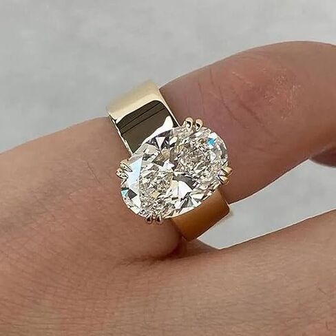 Finecreation_usa-4.00ct Oval Cut Lab الذي تم إنشاؤه تم إنشاؤه Diamond Solitaire خاتم الخطوبة 14K الذهب الأصفر الذهب 925 Sterling Silver (أصفر ، 7) in Saudi Arabia