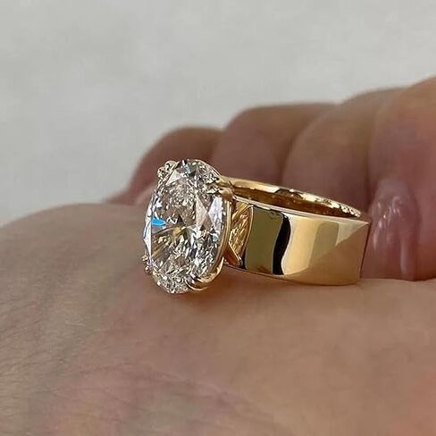 Finecreation_usa-4.00ct Oval Cut Lab الذي تم إنشاؤه تم إنشاؤه Diamond Solitaire خاتم الخطوبة 14K الذهب الأصفر الذهب 925 Sterling Silver (أصفر ، 7) in Saudi Arabia