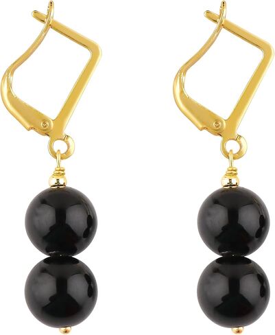 Natural Handmade Beaded Hoop Earrings – 2.4-2.5mm Faceted Birthstone Beads, Gold-Plated Elegant Jewelry for Women (Black Onyx) in Saudi Arabia