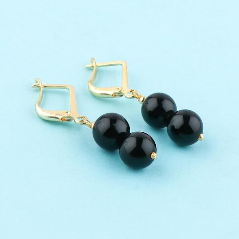 Natural Handmade Beaded Hoop Earrings – 2.4-2.5mm Faceted Birthstone Beads, Gold-Plated Elegant Jewelry for Women (Black Onyx) in Saudi Arabia