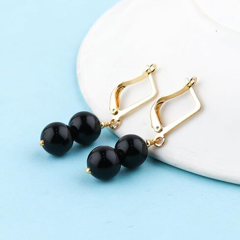 Natural Handmade Beaded Hoop Earrings – 2.4-2.5mm Faceted Birthstone Beads, Gold-Plated Elegant Jewelry for Women (Black Onyx) in Saudi Arabia
