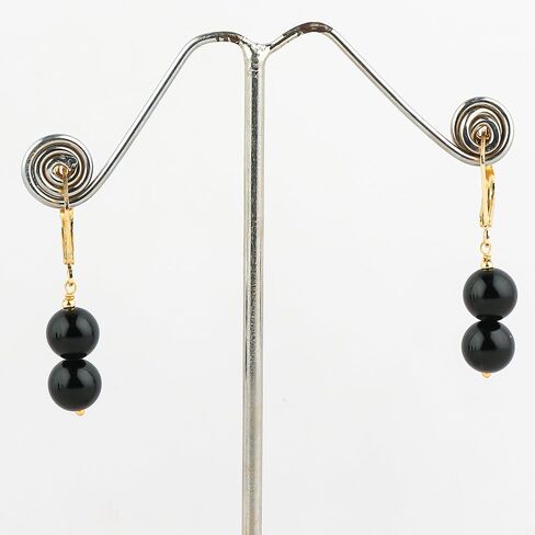 Natural Handmade Beaded Hoop Earrings – 2.4-2.5mm Faceted Birthstone Beads, Gold-Plated Elegant Jewelry for Women (Black Onyx) in Saudi Arabia