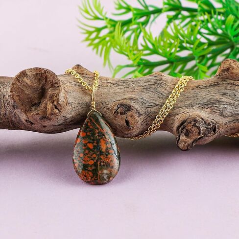 Natural Obsidian Pendant Necklace | Handmade Jewelry | Gold Plated Chain | Healing Crystal | Chakra Stone | Cabochon Dainty Jewelry | Gift for Women | 18inch in Kuwait