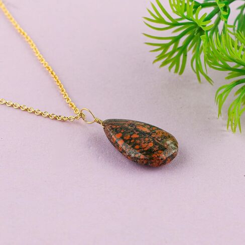 Natural Obsidian Pendant Necklace | Handmade Jewelry | Gold Plated Chain | Healing Crystal | Chakra Stone | Cabochon Dainty Jewelry | Gift for Women | 18inch in Kuwait
