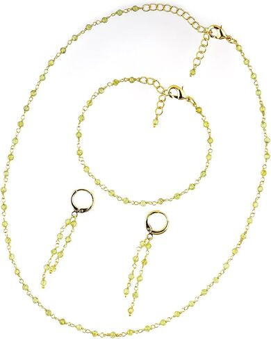 (3pcs) Natural Amethyst Gemstone Cluster Jewelry Combo Set, 14K Gold Plated, Crystals Beads Rosary Chain, Handmade Bohemian Jewelry - Bracelets, Necklace, Earrings for Women in Kuwait