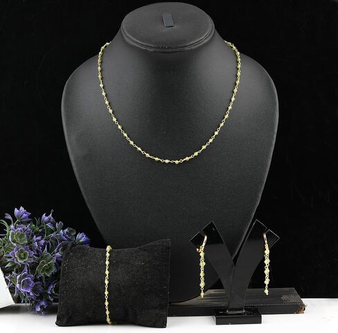 (3pcs) Natural Amethyst Gemstone Cluster Jewelry Combo Set, 14K Gold Plated, Crystals Beads Rosary Chain, Handmade Bohemian Jewelry - Bracelets, Necklace, Earrings for Women in Kuwait