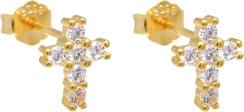 925 Sterling Silver Zirconia Zirconia Tiny Cross Studs أقراط للنساء ، مطلي بالذهب الأبيض in Saudi Arabia