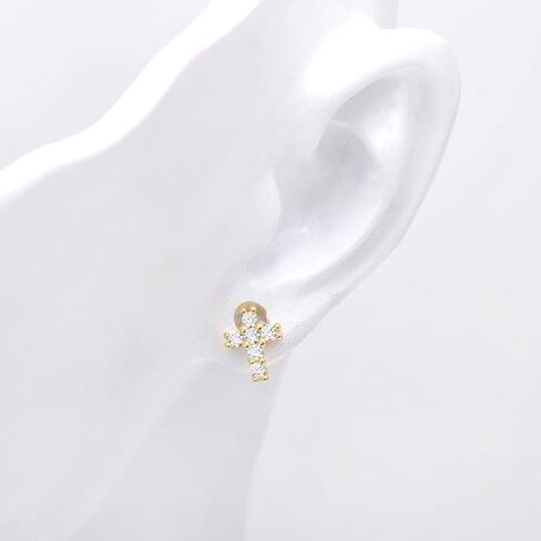 925 Sterling Silver Zirconia Zirconia Tiny Cross Studs أقراط للنساء ، مطلي بالذهب الأبيض in Saudi Arabia