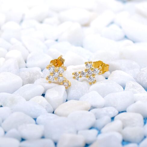 925 Sterling Silver Zirconia Zirconia Tiny Cross Studs أقراط للنساء ، مطلي بالذهب الأبيض in Saudi Arabia