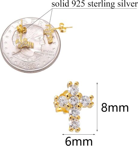 925 Sterling Silver Zirconia Zirconia Tiny Cross Studs أقراط للنساء ، مطلي بالذهب الأبيض in Saudi Arabia