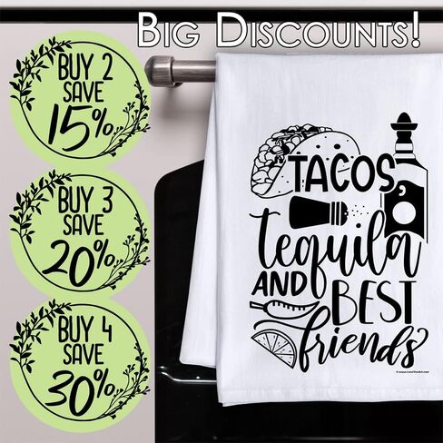 Tacos Tequila وأفضل الأصدقاء - مناشف شاي المطبخ المضحكة - مناشف المطبخ المضحكة مناشف أطباق مزخرفة مع أقوال ، هدايا مطبخ Housewarming المضحكة - مناشف المطبخ متعددة الاستخدامات - هدايا مضحكة in Saudi Arabia