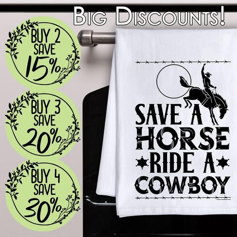 Save a Horse Ride a Cowboy - Tea Towels - Funny Kitchen Towels Decorative Dish Towels with Sayings, Funny Housewarming Kitchen Gifts - Multi-Use Cute Kitchen Towels - Funny Gifts for Women in Saudi Arabia
