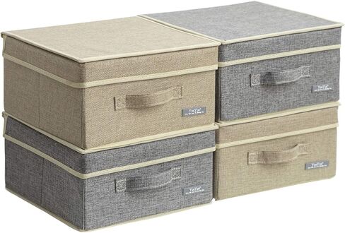Yueyue Small 4 Pack Fabric Stroage Box مع Lids ، مربع Stroage القابل للطي مع أغطية 4 Color Set 12.4in/12in/6.7in in Kuwait