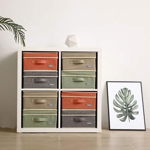 Yueyue Small 4 Pack Fabric Stroage Box مع Lids ، مربع Stroage القابل للطي مع أغطية 4 Color Set 12.4in/12in/6.7in in Kuwait