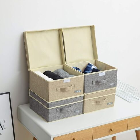 Yueyue Small 4 Pack Fabric Stroage Box مع Lids ، مربع Stroage القابل للطي مع أغطية 4 Color Set 12.4in/12in/6.7in in Kuwait