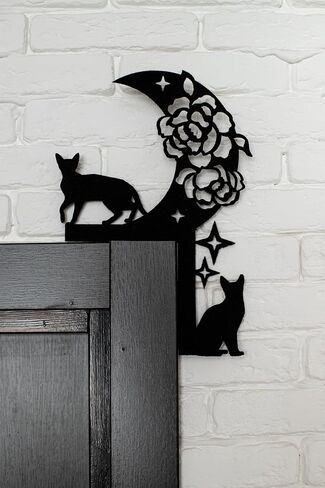 Cat door topper Handmade Halloween Felt Door Corner Décor – Black cats with Moon | Fall Seasonal Home Decoration in Kuwait