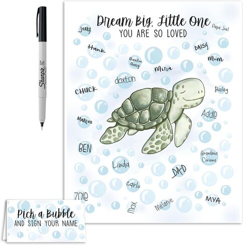 Sea Turtle Baby Shower Signature Poster with Pen, Sea Creature Baby Shower Guestbook Alternative, Sea Turtle Nursery Decor (11x14 Inches) in Kuwait