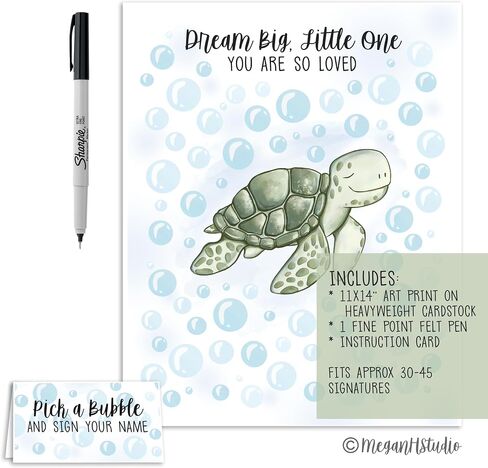 Sea Turtle Baby Shower Signature Poster with Pen, Sea Creature Baby Shower Guestbook Alternative, Sea Turtle Nursery Decor (11x14 Inches) in Kuwait