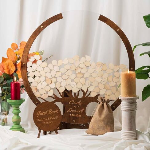 Personalized Wedding Guest Book Alternative - Wooden Tree of Life with Signature Leaves - Custom Name & Date Guestbook Sign – Unique Rustic Wedding Decor in Saudi Arabia