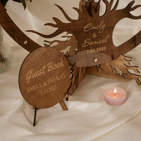 Personalized Wedding Guest Book Alternative - Wooden Tree of Life with Signature Leaves - Custom Name & Date Guestbook Sign – Unique Rustic Wedding Decor in Saudi Arabia