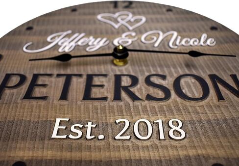 Handmade 11 Inch Wooden Wall Clock Personalized for Couple in Saudi Arabia