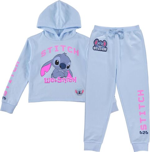 مجموعة ملابس ديزني للفتيات ليلو وستيتش - سويت شيرت بقلنسوة وبنطال رياضي - طقم ملابس مكون من قطعتين - مقاسات 4-16 in Kuwait